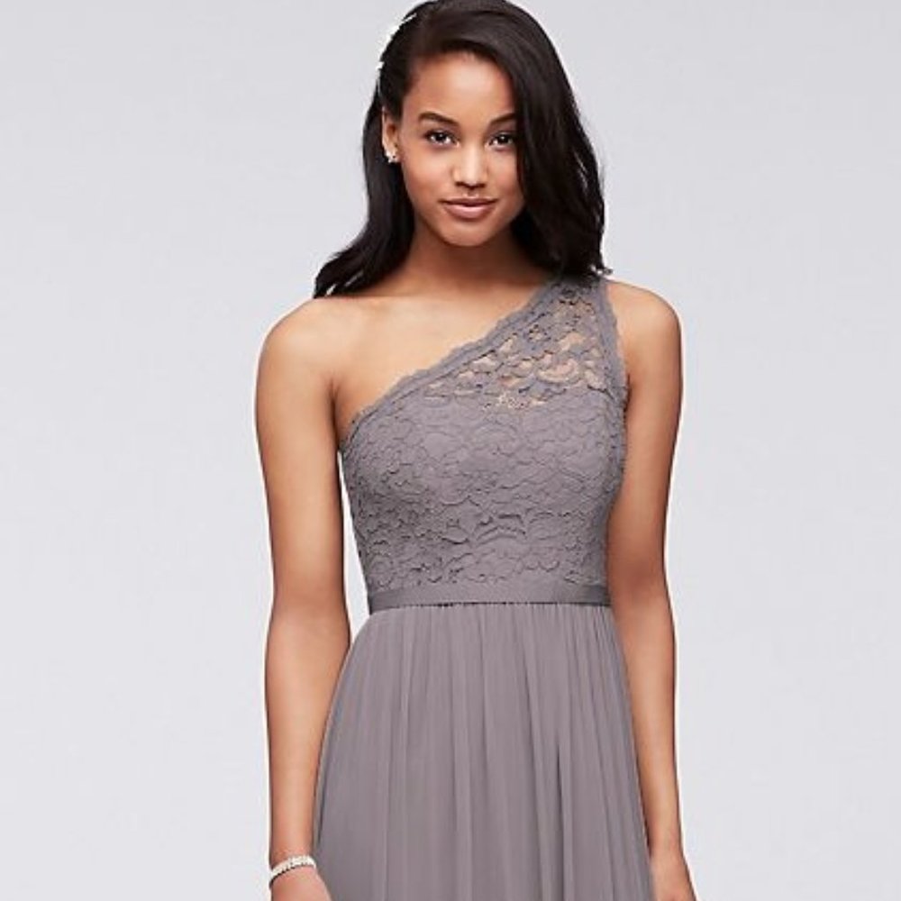 David's Bridal Long One Shoulder Lace Bridesmaid